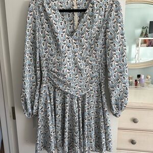 Maje Blue and White Patterned Mini Dress